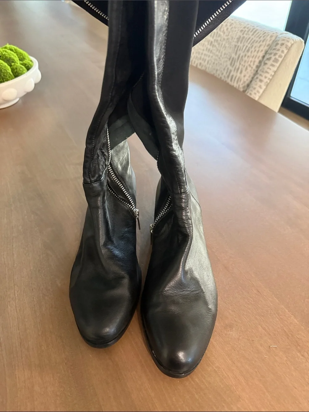 Michael Kors Black Over-the-Knee Leather Boots with Side Zip